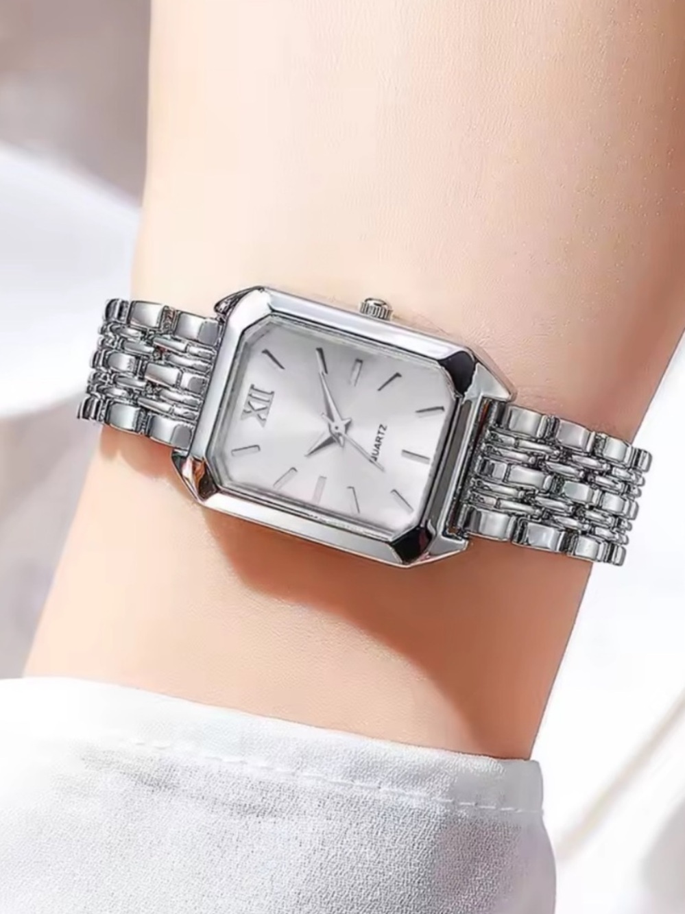Silver Rectangular-Link Women's Watch - Picture 2 of 5